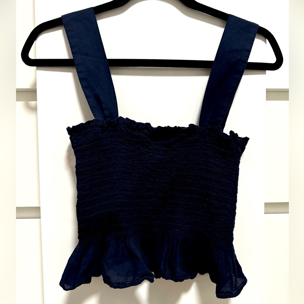 Uniqlo Cotton Shirring Sleeveless Blouse (Navy)